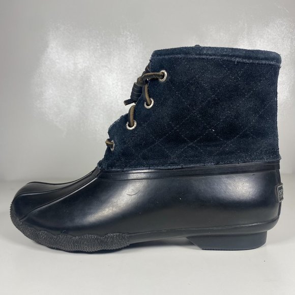 Sperry Top Sider Women Boots Waterproof Duck Boots Zip Lace Up Rubber Black Sz 6 - Picture 6 of 15
